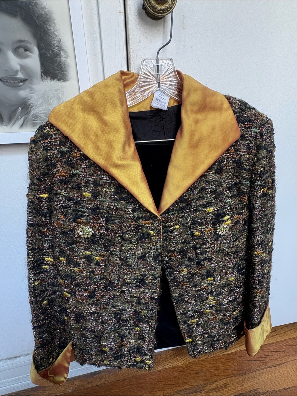Christian Lacroix Tweed Jacket with Gold Satin Collar